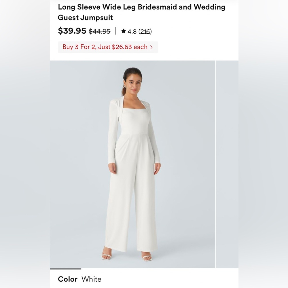 HALARA White Long Sleeve Wide Leg Jumpsuit